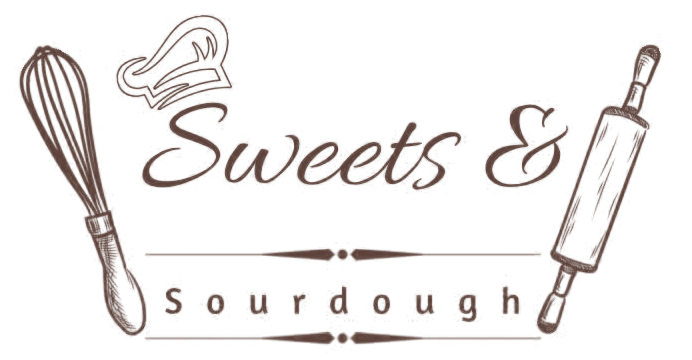 Sweets & Sourdough logo: a whisk and rolling pin around the name